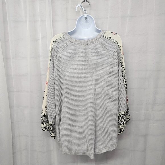 Alchemy Thread Gray Thermal Mixed Media Blouse Floral Boho XL - Picture 6 of 11